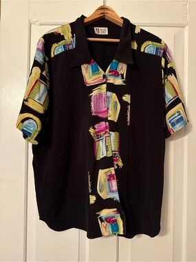 Vintage Mint Condition Maggy Sweet Black Top with Abstract Print
